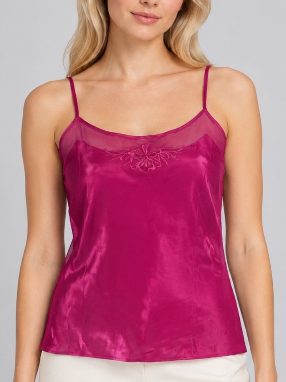 Victoria’s Secret vintage Satin Embroidered Sheer Trim Camisole 34841